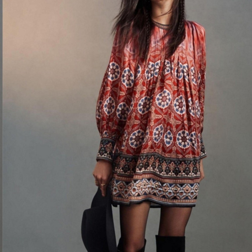 Tanvi Kedia Anthropologie Boho Mini Dress Beaded Pleats India Floral Size XS NWT